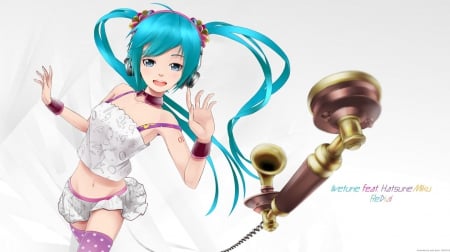 Re:Dial - telephone, long hair, headphones, vocaloid, ponytails, anime, hatsune miku, blue hair