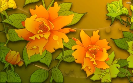 Orange Roses - art, pretty, roses, petals, orange, flowers