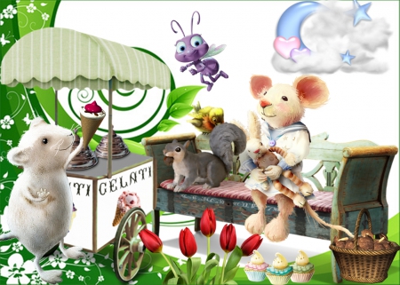 Little Mice - ice, summer, mouse, mice, flower, tulip