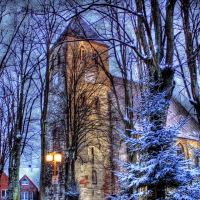 church in a german town in winter hdr