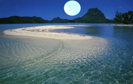 Blue Moon Beach - blue moon beach, moon over beach, blue moon, moon over ocean