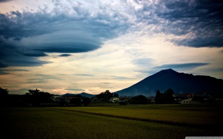 Iwate - village, house, japan, nature, fields, sky