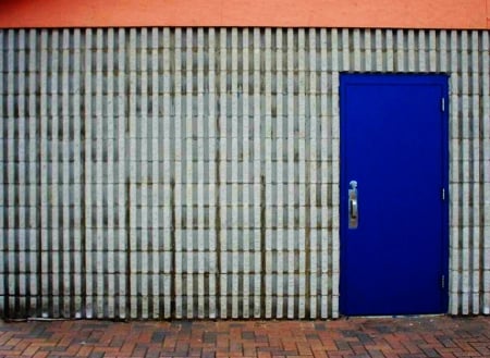 blue door - door, modern, brick, blue