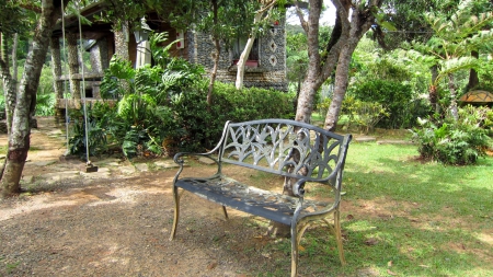 Stone house garden Swings - swings, stone, chair, house, garden