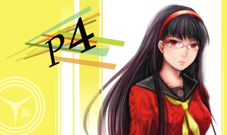 Amagi Yukiko - anime, female, long hair, hd, rpg, video game, sunglasses, abstract, anime girl, game, persona 4, hot, amagi yukiko, persona, red eyes, glasses, black hair, cute, persone four, sexy