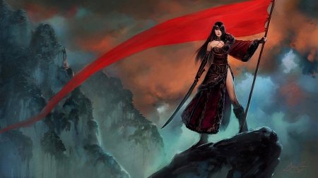 Women Warrior - warrior, red, fantasy, women