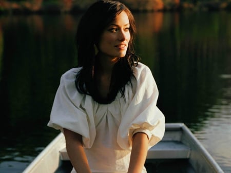 olivia - lake, girl, model, boat