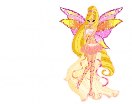 Stella - pretty, winx club, cartoon, elegant, wing, dress, blonde, blond hair, stella, long hair, gorgeous, blond, plain, ribbon, hd, nice, gown, beautiful, hot, simple, blonde hair, winx, beauty, lovely, sweet, white, wings, fairy, cute, sexy, winxclub