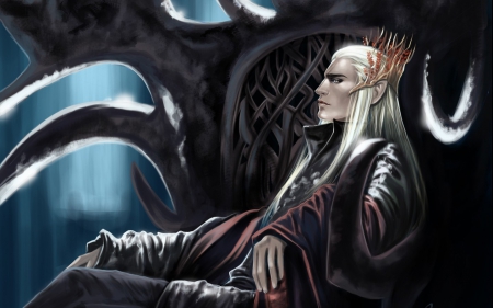 Thranduil - lord of the rings, game, blue, man, dark, creature, elf, black, fantasy, white, red, lotr, hobbit, art