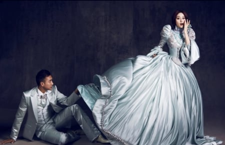 Fan Bingbing - blue, dress, girl, fan bingbing, man, costume, woman, model, cinderella, princess, couple, asian, prince charming