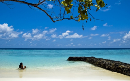 sea girl - beach, girl, water, sea