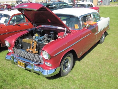 1955 Chevrolet Bel-Air with HP 123 - white, chevrolet, headlights, red, photography, engine