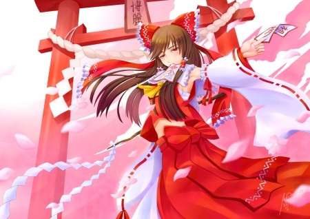 Reimu Hakurei - anime, harukei, red, girl, reimu