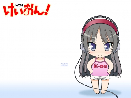 Mio - pretty, anime, kawaii, female, long hair, akiyama mio, headphones, plain, hd, chibi, nice, anime girl, kon, girl, simple, lovely, sweet, k on, black hair, cute, adorable, mio