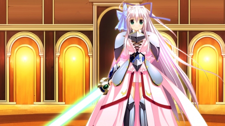 Pink Warrior - gown, sword, cute, beautiful, hot, anime girl, girl, elegant, gorgeous, blade, armor, weapon, pretty, beauty, sweet, anime, dress, warrior, long hair, nice, lovely, sexy, female