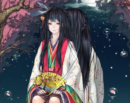 Evil Kimono - anime, female, gloomy, long hair, scary, horror, hd, creepy, anime girl, hot, girl, fan, kimono, yukata, braids, sinister, black hair, cute, sexy, eerie