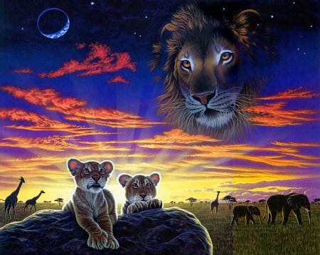 The Lion's King - lions, ghost, colors, sky