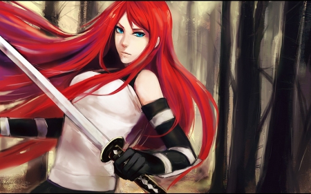 Kushina - kushina, naruto, red, katana, anime, long hair, ninja, uzumaki