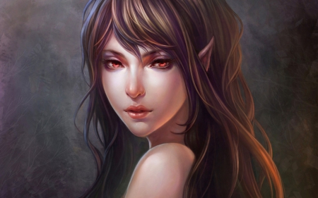 Elf portrait - portrait, beauty, elf, girl, art, red eyes, creature, fantasy, woman