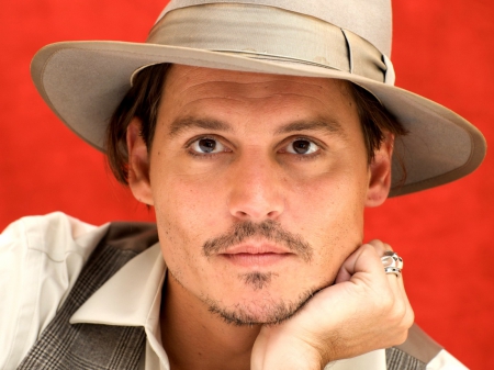 Johnny Depp - white, hat, man, red, actor, johnny depp