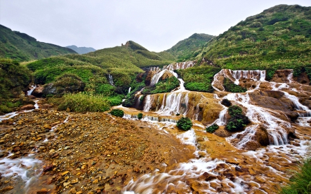 Golden Waterfalls, Taiwan - China, Rocks, Nature, Waterfalls