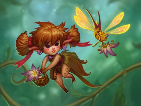 MIMILLISA - flower, fantasy, little, bug, 2d, girl, art