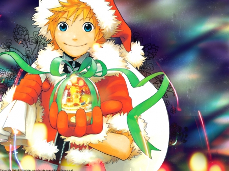 Merry X'mas! - roxas, cute, globe, kingdom hearts, christmas