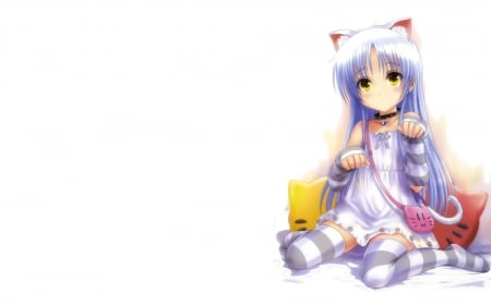 CUTE Neko - neko, white background, ears, dress, angel, angel beats, bag, bell, white hair, socks