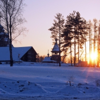 sunrise on an orthodox church in winter