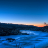 beautiful flowing river at dusk