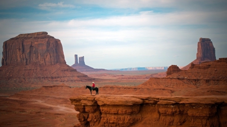 cowboy in a monumental desert - munuments, desert, horse, cowboy