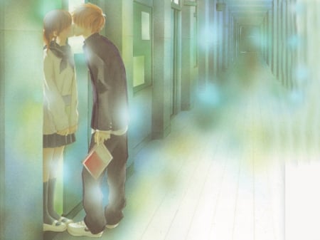 $ecret Kissing - school girlfemale, boy, anime, kiss