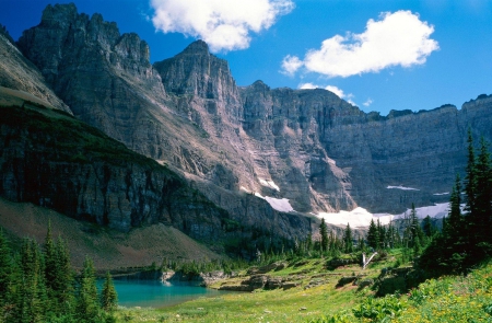 Glacier National Park - clouds, trees, summer, blue, Montana, white, green, natural beauty, mountains, lakes