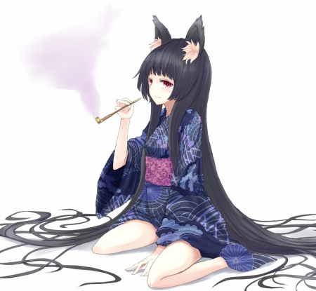 Neko Girl - neko, girl, orginal, kimono, long hair