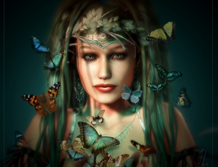 BUTTERFLY QUEEN - QUEEN, FANTASY, BUTTERFLY, WORLD, WOMAN