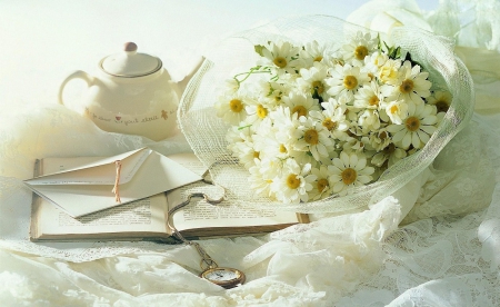 lovely bouquet for tea time - bouquet, tea time, flowers, still life