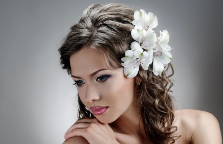 Flowers in her hair - wallpaper, image, new, expression, color