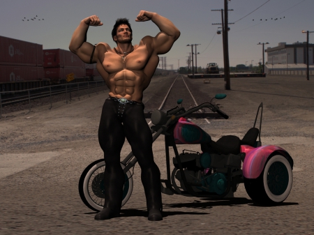 American Muscle Bike - bodybuilder, muscle, hunk, bike