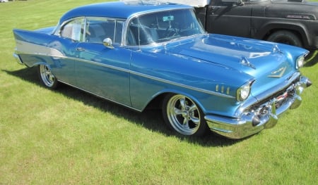 1957 Chevrolet Bel Air - Chevrolet, headlights, Blue, photography