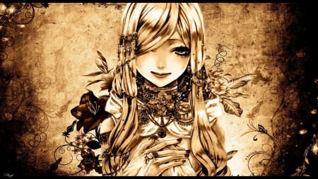 Woman Sepia - sepia, cute, Woman, anime