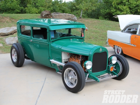 1929 Ford Highboy Tudor Sedan - classic, ford, green, hotrod