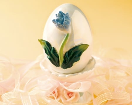 flower on egg - flower, egg, painted, blue, green