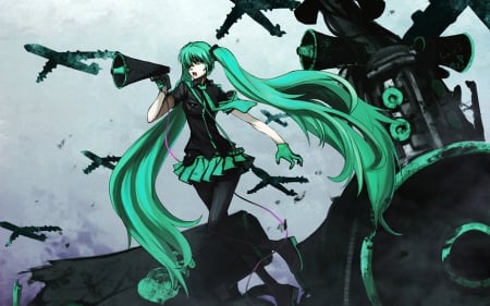 Vocaloid - anime girl, angry, amazing, dark, pretty, anime, miku, manga, mad, twintails, long hair, blue hair, hatsune, mean, twin tails, vocaloid, love is war, awesome, serious