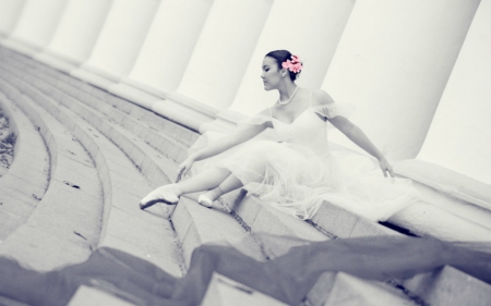 Ballerina - ballerina, white, woman, stairs