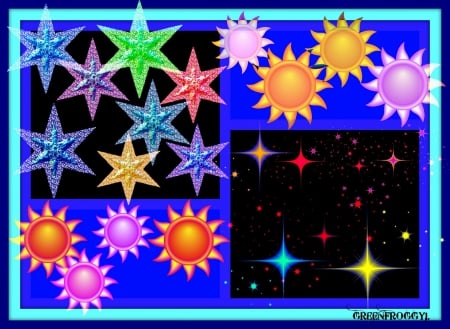 STARS AND SUNS - art, abstract, stars, suns