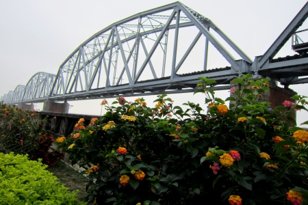 Iron and steel bridge - steel, ditch, flowers, bridge, iron