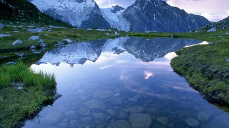 Deep mirror - sky, landscape, water, wallpaper, mountains, lakes, nature, hd, reflection, stones, scene