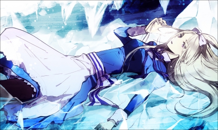 Frozen girl - ice, long blonde hair, female, girl, long hair, hetalia axis powers, hetalia, belarus aph, blue outfit, aph, cold, blonde hair, anime, manga