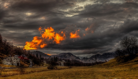 Burning Sky - landscape, burning, nature, sky