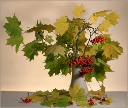 Fall Still Life - vase, leaves, fall, still life